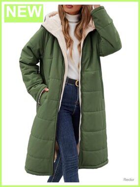 Women's Reversible Long Puffer Coat Hooded Fleece Lined Winter Jacket